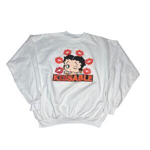 Vintage Betty Boop White Sweatshirt 90s KISSABLE Crewneck Size XL